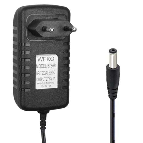 WEKO 27.6 VOLT - 1 AMPER 5.5*2.5 UÇLU LEDLİ YERLİ ÜRETİM PRİZ TİPİ DİKEY SÜPÜRGE ŞARJ ADAPTÖRÜ