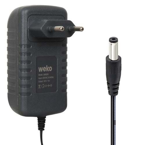 WEKO 30 VOLT - 1 AMPER 5.5*2.5 UÇLU KIRMIZI YEŞİL LEDLİ YERLİ ÜRETİM PRİZ TİPİ ŞARJ ADAPTÖRÜ