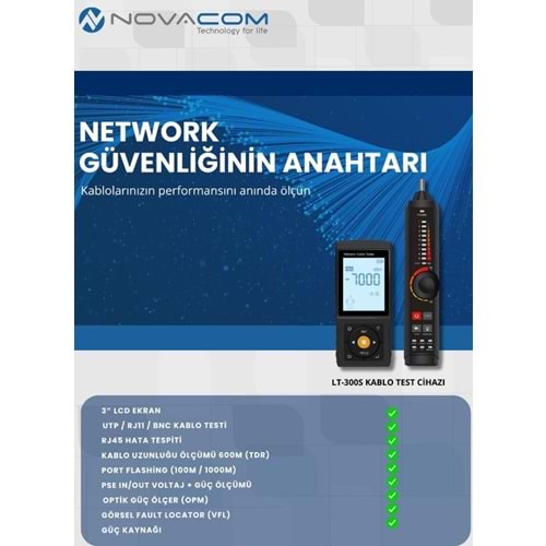 NOVACOM LT-300S 3'' LCD EKRANLI TDR METRAJ - PSE VOLTAJ - FİBER OPTİK KABLO TEST CİHAZI