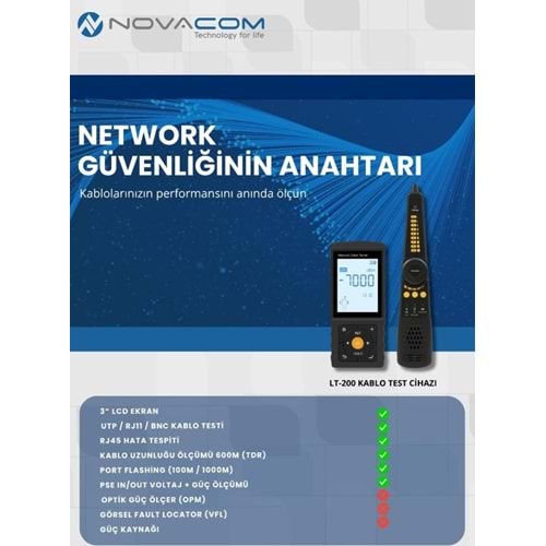 NOVACOM LT-200S 3'' LCD EKRANLI TDR METRAJ - PSE VOLTAJ - NETWORK KABLO TEST CİHAZI