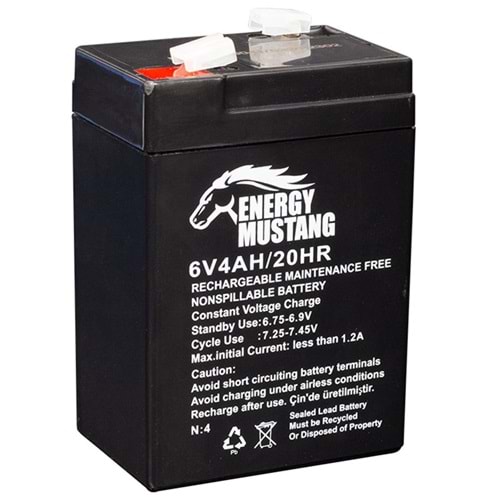 ENERGY MUSTANG 6 VOLT 4 AMPER AKÜ (70 X 48 X 101 MM) (IŞILDAK AKÜSÜ)