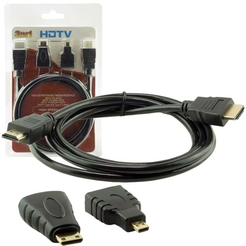 POWERMASTER HDMI KABLO 1.5 METRE 3LÜ SET (MICRO HDMI HDMI*MİNİ HDMI HDMI)