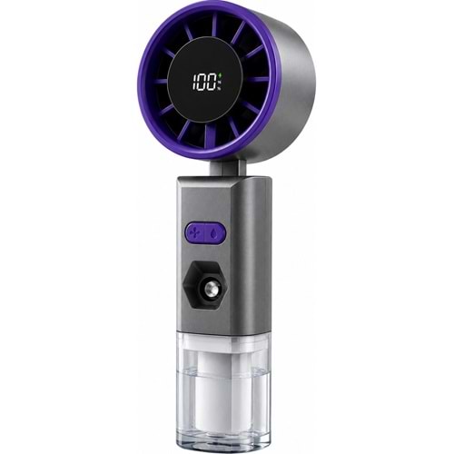 JY-02 100 Kademeli Şarjlı El Fanı Su Püskürtmeli Nemlendirmeli Fan Dijital Ekranlı Type-C Şarjlı Taşınabilir Mini Fan Kamp Seyahat İçin