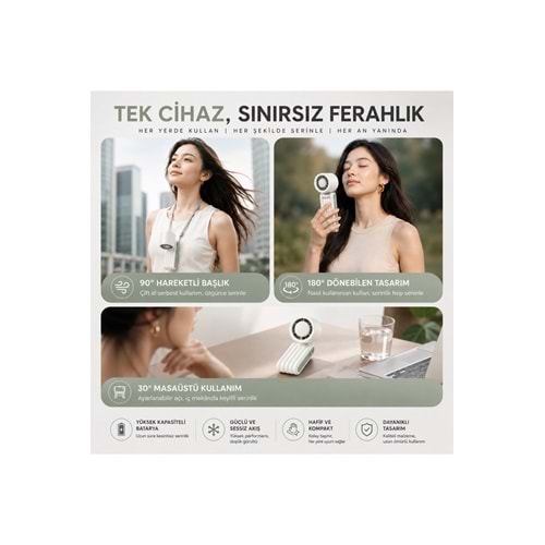 Y29Taşınabilir Turbo Fan 199 Kademe Dijital Ekranlı Şarjlı El Fanı Boyun Askılı Masaüstü Mini Vantilatör