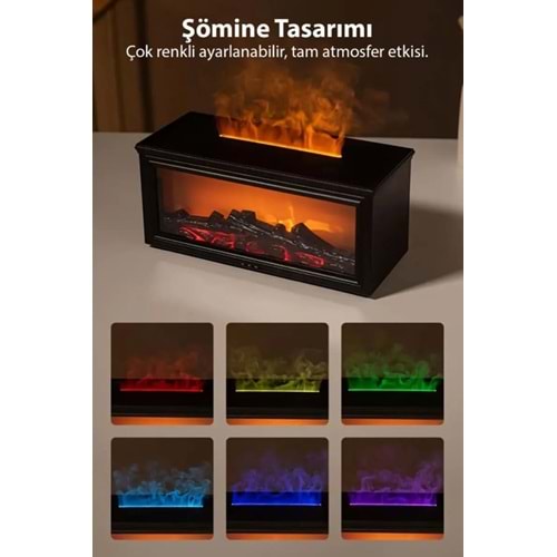 A4 Şömine Esintili Aromaterapi Difüzörü Ultrasonik Hava Nemlendici SİYAH