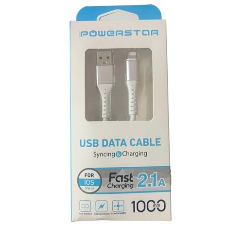POWERSTAR DTİ-08 2 MT 2.1A LIGHTNING ŞARJ VE DATA KABLOSU BEYAZ