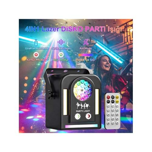 Hepu FB-1100 Elf Beam Rgb Lazerli Parti Aydınlatma Işığı - Uzaktan Kumandalı Mini Efekt Lambası