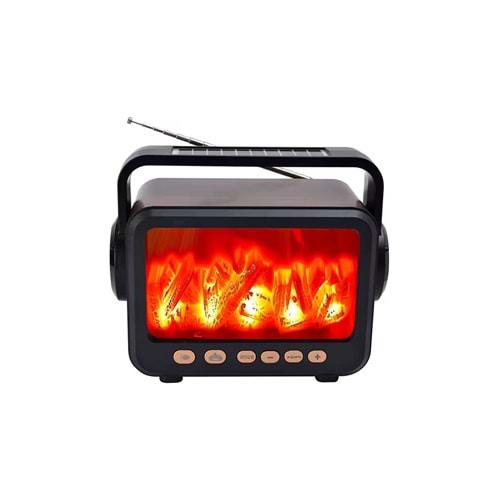 FP-337-S Solar Panelli Şömine Nostaljik Görünümlü Bluetoothlu ve Fenerli Mp3 Çalar Radyo Müzik Kutusu