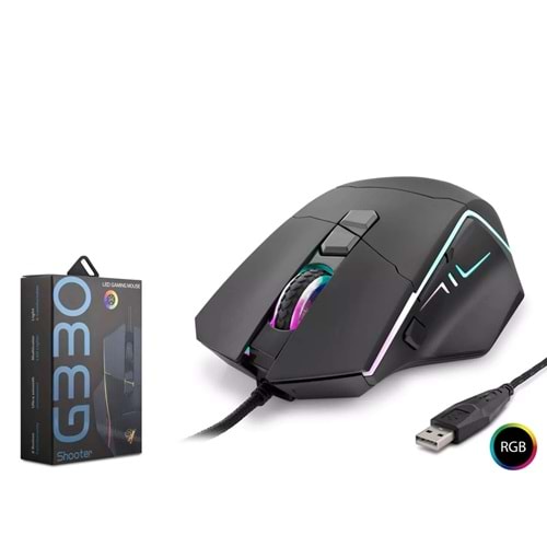HADRON SHOOTER G330 KABLOLU OYUNCU MOUSE RGB 6400 DPI 150CM SİYAH