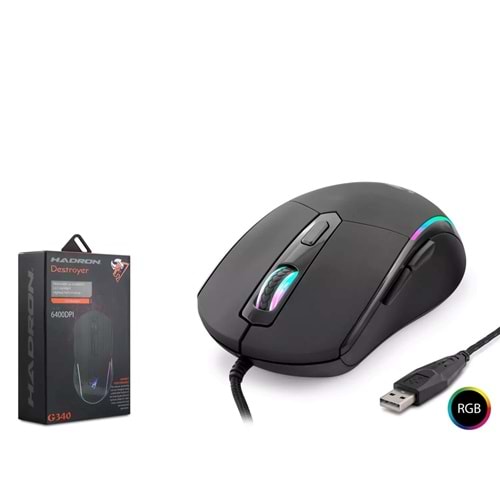 HADRON DESTROYER G340 KABLOLU OYUNCU MOUSE RGB 6400 DPI 150CM SİYAH
