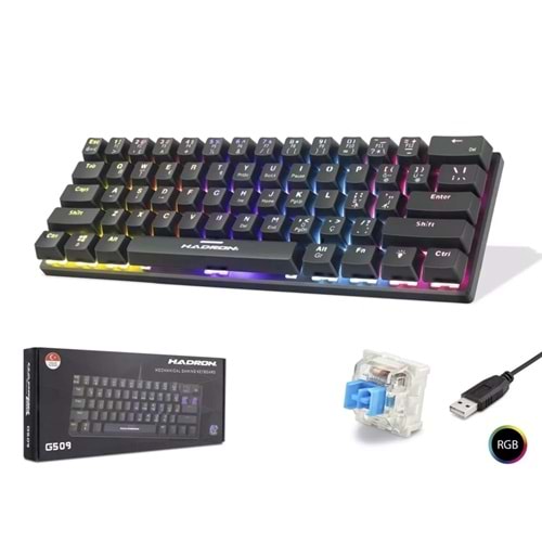Hadron G509B Kablolu Oyuncu Mini Klavye Mekanik Blue Switch Rgb Q Siyah