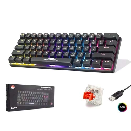 Hadron G509R Kablolu Oyuncu Mini Klavye Mekanik Red Switch Rgb Q Siyah