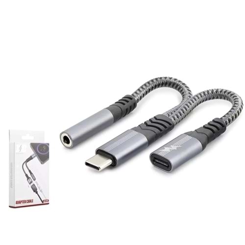 Hadron GJ-018 Type-C To 3.5Mm + Type-C F Kablo Car Şarj 100W Siyah