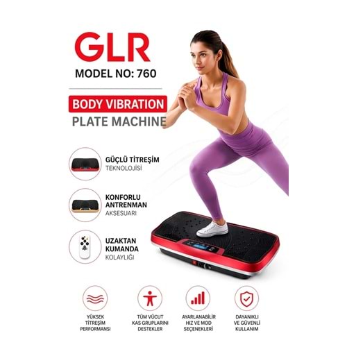 GLR-760 Kırmızı Güçlü Titreşimli Egzersiz Platformu Body Vibration Plate Makinesi