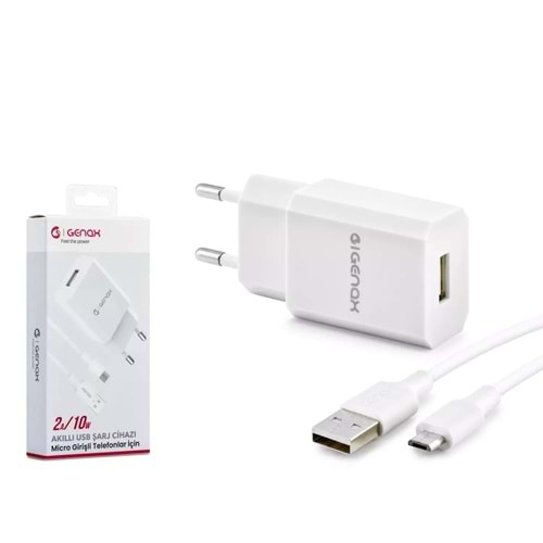 GENAX GNX001 MICRO USB - USB ŞARJ ADAPTÖRÜ SET 2A 10W BEYAZ