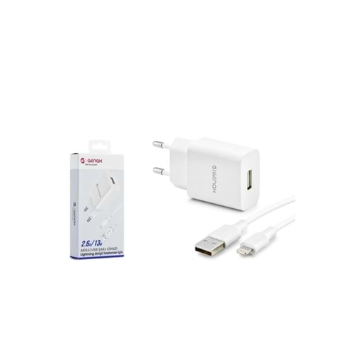 GENAX GNX004 LIGHTNING - USB ŞARJ ADAPTÖRÜ SET 2.6A 13W BEYAZ