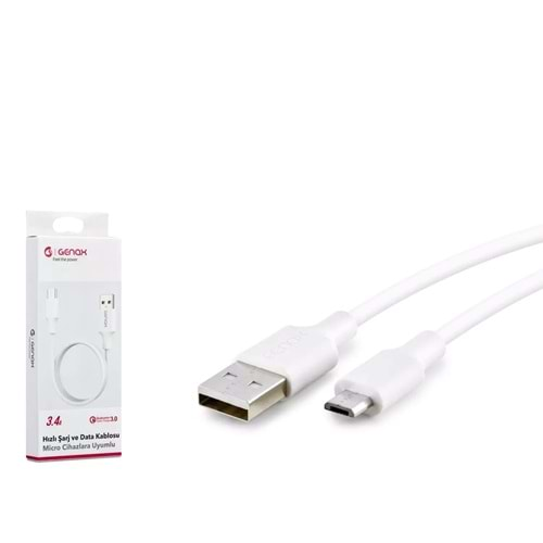 GENAX GNX035 MICRO USB TO USB KABLO 3.4A 1M BEYAZ