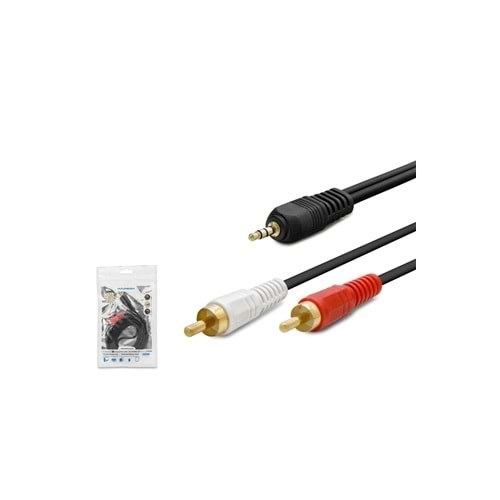 HADRON HDX1024 AUX3.5 (M) TO 2RCA (M) KABLO 2LINE GOLD 1.5M SİYAH