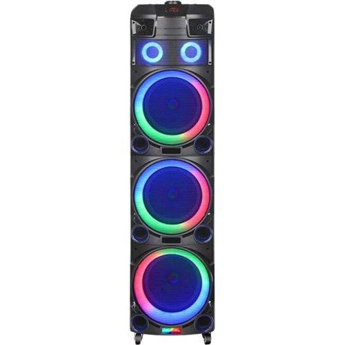 HEPU HP-912 Büyük Boy 150W RMS 3x12” PartyBox Bluetooth Hoparlör | RGB Işıklı | 2 Kablosuz Mikrofon