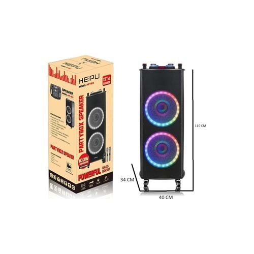 HEPU HP 916 Taşınabilir Şarjlı Bluetooth Büyük Boy Parti Hoparlörü 100w Rms 2*12 inc Woofer