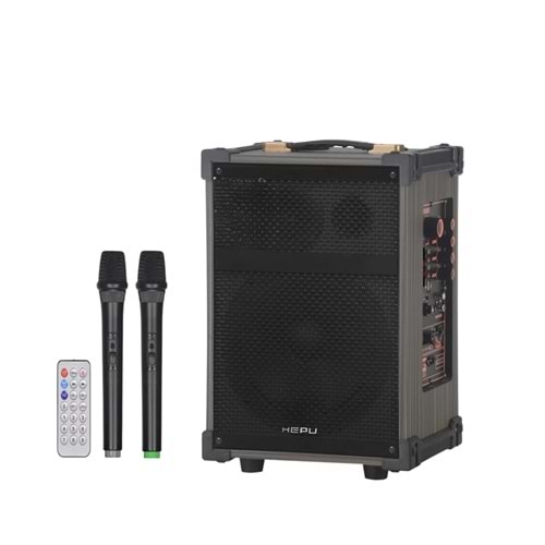 HEPU HP-976 Partybox Bluetooth Hoparlör – 8” Woofer, 40W Güç, 2 Kablosuz Mikrofon + Kumanda, TWS Destekli