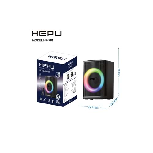 HEPU HP-981 Partybox Bluetooth Hoparlör – 6.5” Hoparlör, 40W Güç, RGB Işık, TWS Destekli