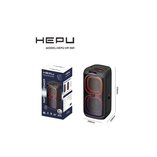 HEPU HP-989 Partybox Bluetooth Hoparlör – 2×8” Hoparlör, 40W Güç, RGB Işık, TWS Destekli