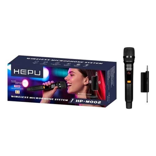 HEPU HP-M002 Kablosuz Mikrofon Sistemi – Dijital Ekranlı, USB Alıcılı, Şarjlı