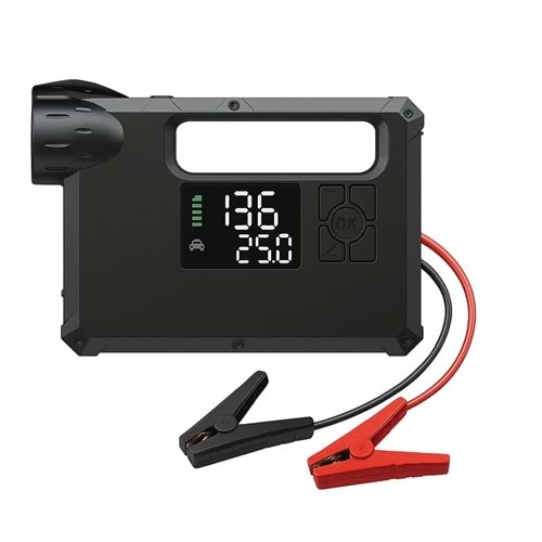 HEPU HP-M01 Çok Fonksiyonlu Jump Starter & Hava Kompresörü – 18000mAh, Dijital Ekranlı, Powerbank + LED Fener + Lastik Şişirme