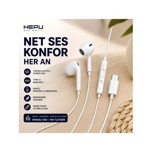 Hepu Titan Series HP-TK03 Type-C Kablolu Kulak Içi Kulaklık - 13MM Sürücülü Yüksek Kaliteli Stereo Ses Mikrofonlu ve Ergonomik