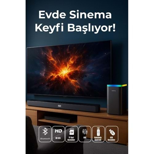 HEPU HP-TV06 Soundbar Kablosuz Ev Sinema Sistemi Stereo Hd Ses Kalitesi 100 Watt Amfi 80 Watt Soundbar Bt
