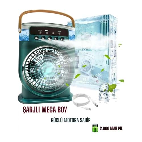 GLR Şarjlı Işıklı 600ML 5 Spreyli Vantilatör Buzlu Buharlı Mini Klima Mini Fan