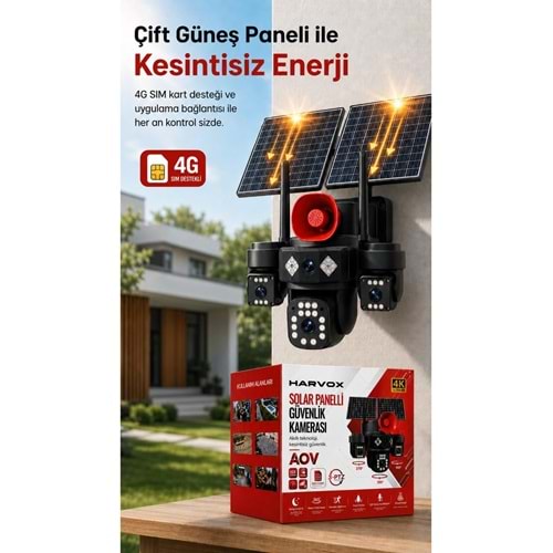 Harvox 3 Hareketli Kameralı Güneş Enerjili Solar Güvenlik Kamerası 4g Sim Kart Desteklii Gece Görüşlü Güneş Panelli Kamera