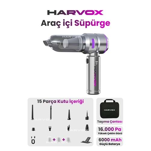 HARVOX 16000pa Güçlü Vakum Araç Süpürgesi Taşınabilir Çantalı 6000mAh Bataryalı Üflemeli