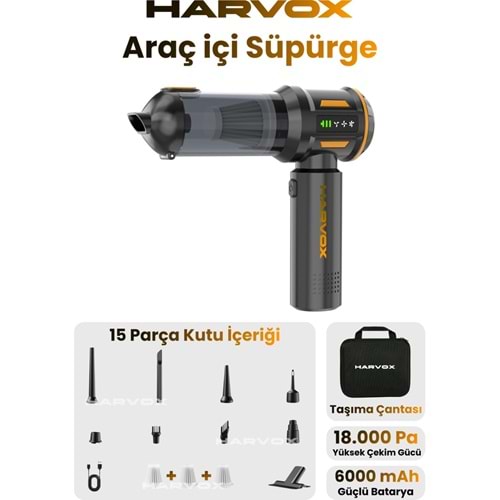 HARVOX 18000pa Güçlü Vakum Araç Süpürgesi Taşınabilir Çantalı 6000mAh Bataryalı Üflemeli