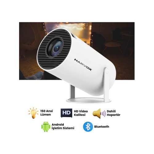 Harvox HY300 Pro Upgrade Projeksiyon Cihazı Taşınabilir Android Sistemli Wifi HDMI USB Destekli Projektör