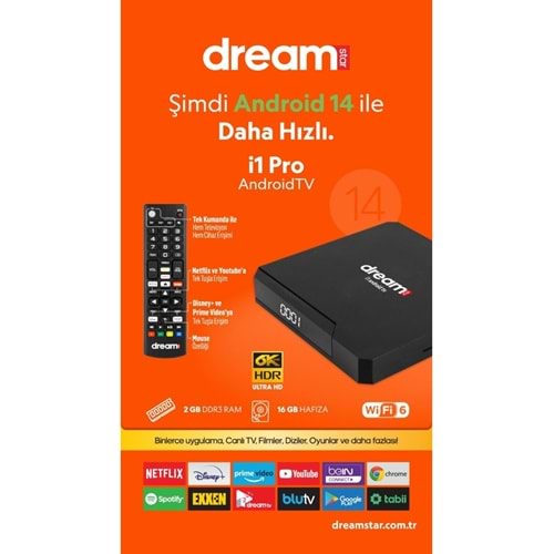 Dreamstar i1 Pro Android TV Box, Android 14, 6K Ultra HD