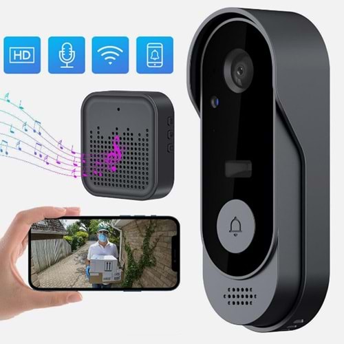 Kameralı Kablosuz Kapı Zili, Kablosuz Görüntülü Kapı Zili - Hareket Algılama Ziyaretçi Uyarıları Daire Ev için İki Yönlü Konuşma