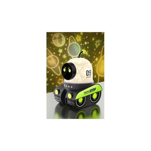 Robot Projeksiyon Gece Lambası Hoparlörlü Şarjlı Yıldızlı Gökyüzü Temalı LED Projeksiyon Lambası