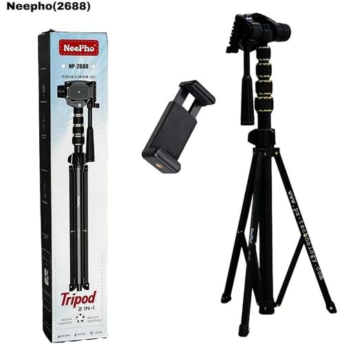 Profesyonel Tripod NP-2688, 2m'ye kadar yükseklik, güçlendirilmiş alüminyum