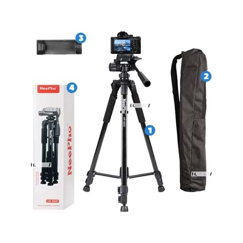 Neepho Tripod Aliminyum Gövdeli Profesyonel Telefon Tutucu Çantalı 150 cm Kamera Standı 3 Ayak
