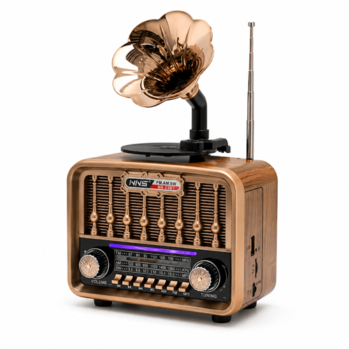 GLR NS-02BT Şömineli Nostaljik Plak Çalar Görünümlü Bluetooth Radyo Hoparlör