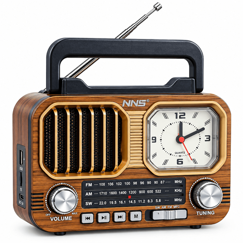 GLR NS-7116BT Analog Saatli Nostaljik Görünümlü Bluetooth Radyo Hoparlör