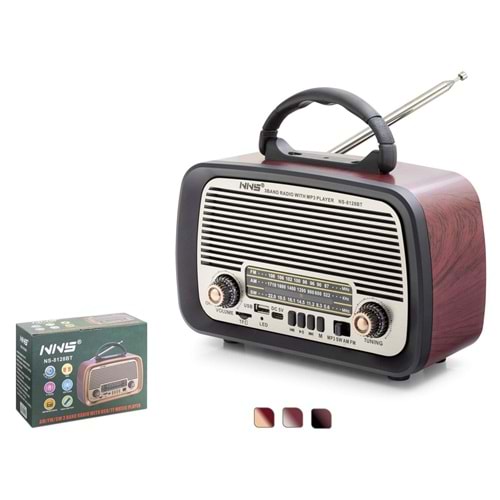 NNS NS-8128BT Bluetooth Nostaljik FM Radyo TWS USB TF Taşınabilir Hoparlör - Kahverengi