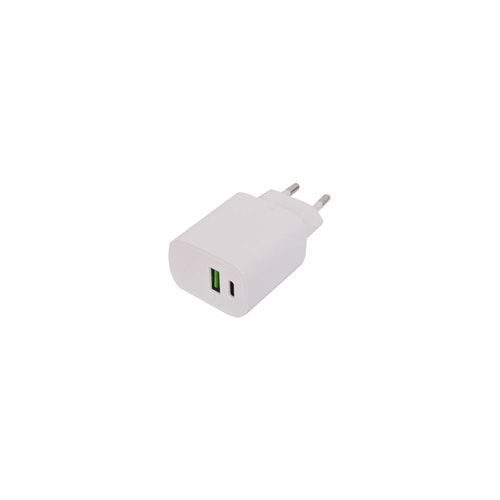 20W PD TYPE-C & USB Şarj Cihazı iPhone Uyumlu Şarj Adaptörü Beyaz