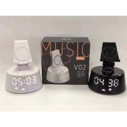 OnDr V02 Wireless Şarjlı Dokunmatik Digital Saat Kablosuz Stereo Hoparlör - Speaker