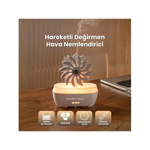 Harvox Hareketli Değirmen Hava Nemlendirici Aroma Difüzörü Aromaterapi Rgb Ledli Buhar Makinesi