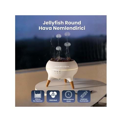 Harvox V80 Jellyfish Round Hava Nemlendirici Aroma Difüzörü Aromaterapi Rgb Ledli Buhar Makinesi