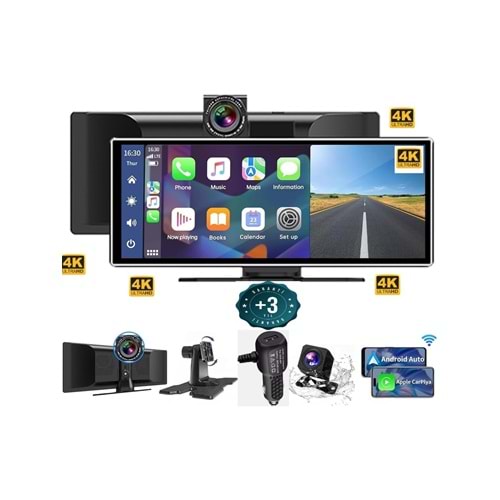 X1 Ekranlı Carplay Apple Android Uyumlu 10.2 Inç 4K Görüntü Arka/ön Görüş Kameralı Araç Ekranı