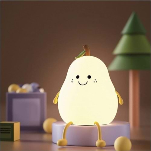 Renkli Usb Şarj Edilebilir Armut Gece Lambası, Silikon, Hediyelik Eşya, Çocuk Gece Lambası